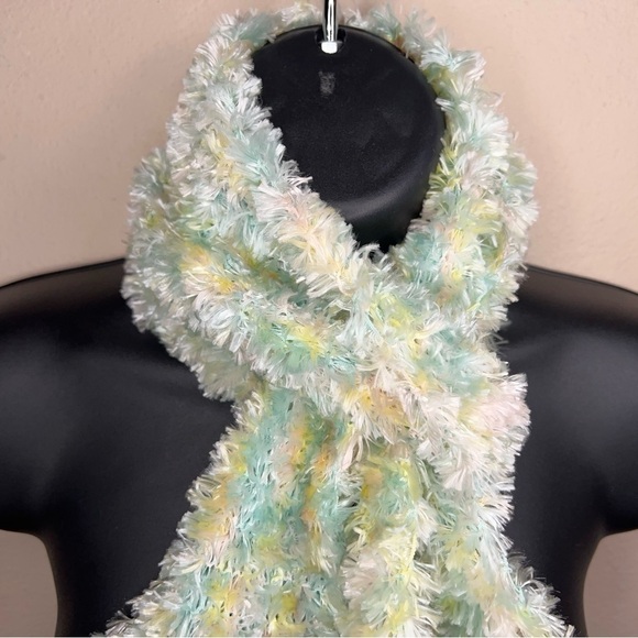 Pastel Green Fuzzy Knit Scarf Womens Colorful Soft Comfortable - Picture 9 of 10